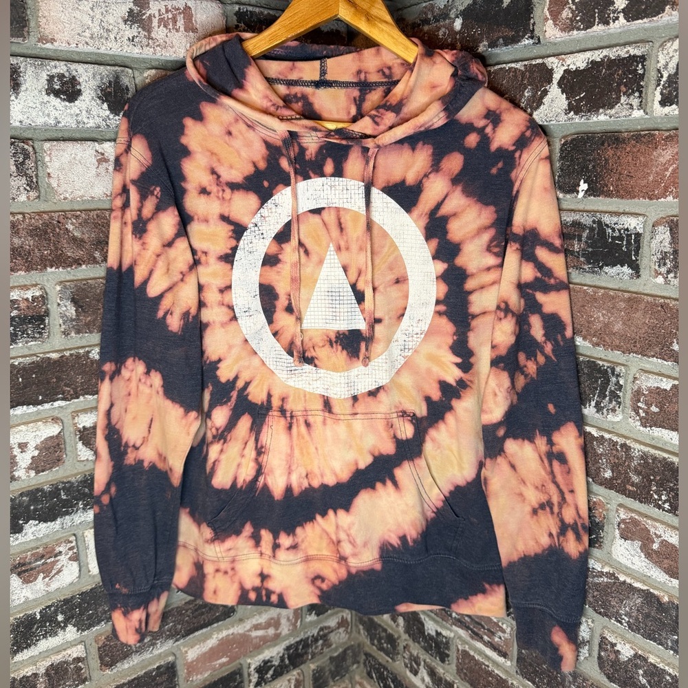 Bleached Spiral Tiedye Navy Hoodie w/ White Geometric Triangle Circle Graphic